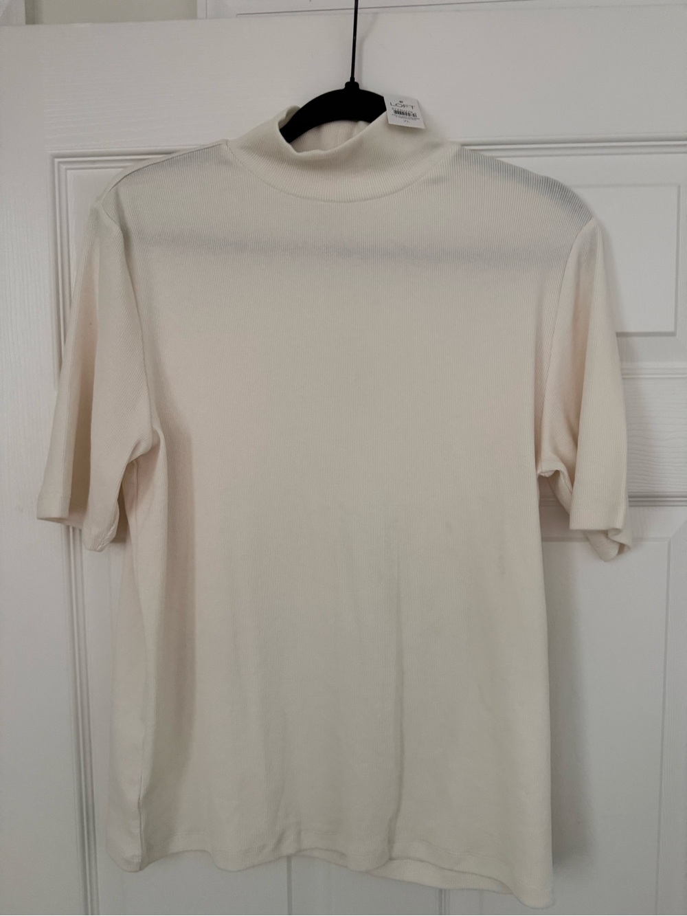 LOFT Cream Short-Sleeve Mock Neck Tee